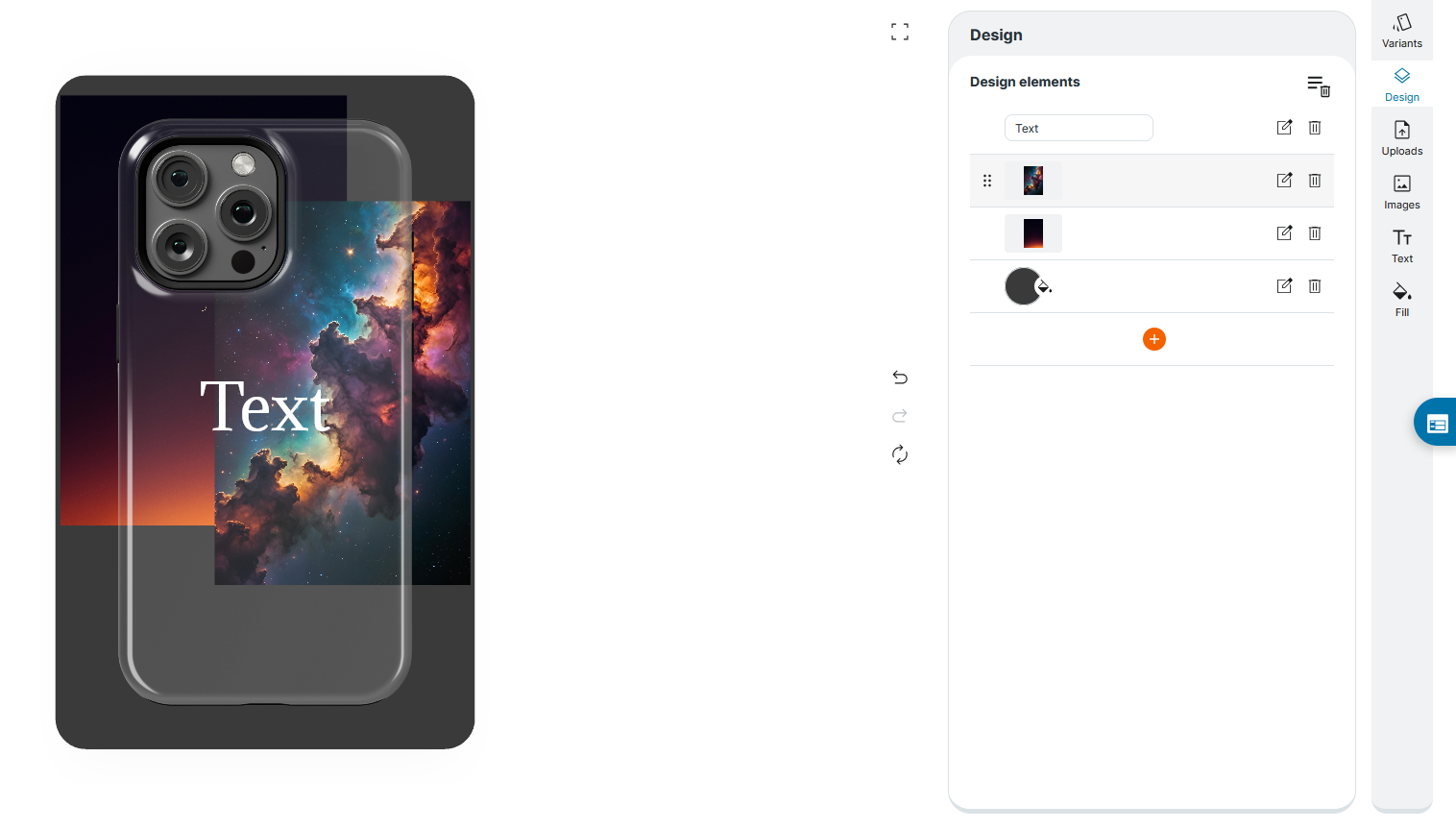 Layer panel with drag, edit, and delete controls for each layer.